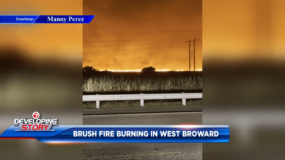 Brush fire burns 3,600 acres in West Broward; 0% contained
